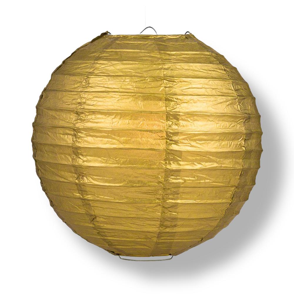 24" Gold Round Paper Lantern, Even Ribbing, Chinese Hanging Wedding & Party Decoration - AsianImportStore.com - B2B Wholesale Lighting and Decor