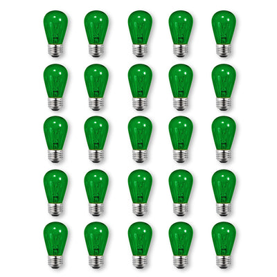 (Discontinued) Replacement Transparent Green 11-Watt Incandescent S14 Sign Light Bulbs, E26 Medium Base (25 PACK)