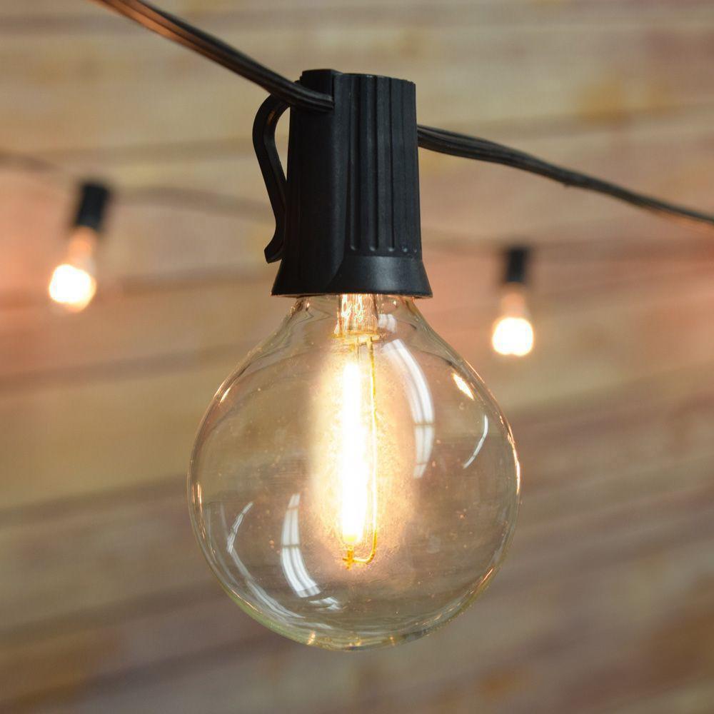 BLOWOUT 102 FT Shatterproof Light Bulb LED Outdoor Patio String Light Set, 100 Socket E12 C7 Base, Black Cord