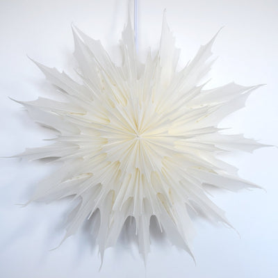 17" White Sleet Snowflake Star Lantern Pizzelle Design - Great With or Without Lights - Ideal for Holiday and Snowflake Decorations, Weddings, Parties, and Home Deco