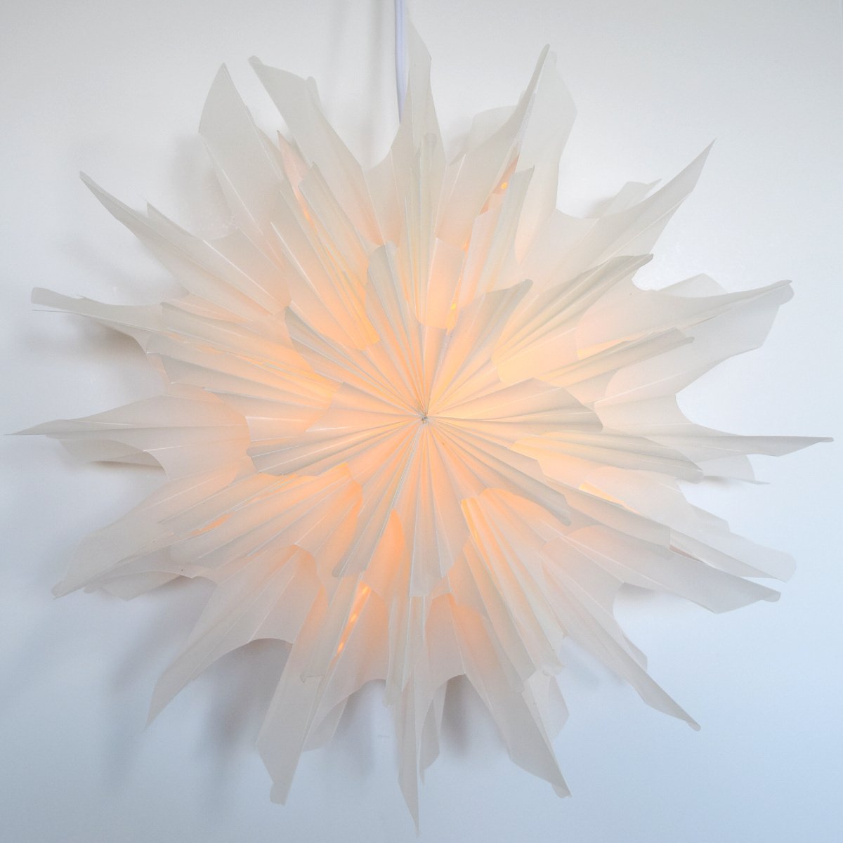 24" White Icicle Snowflake Star Lantern Pizzelle Design