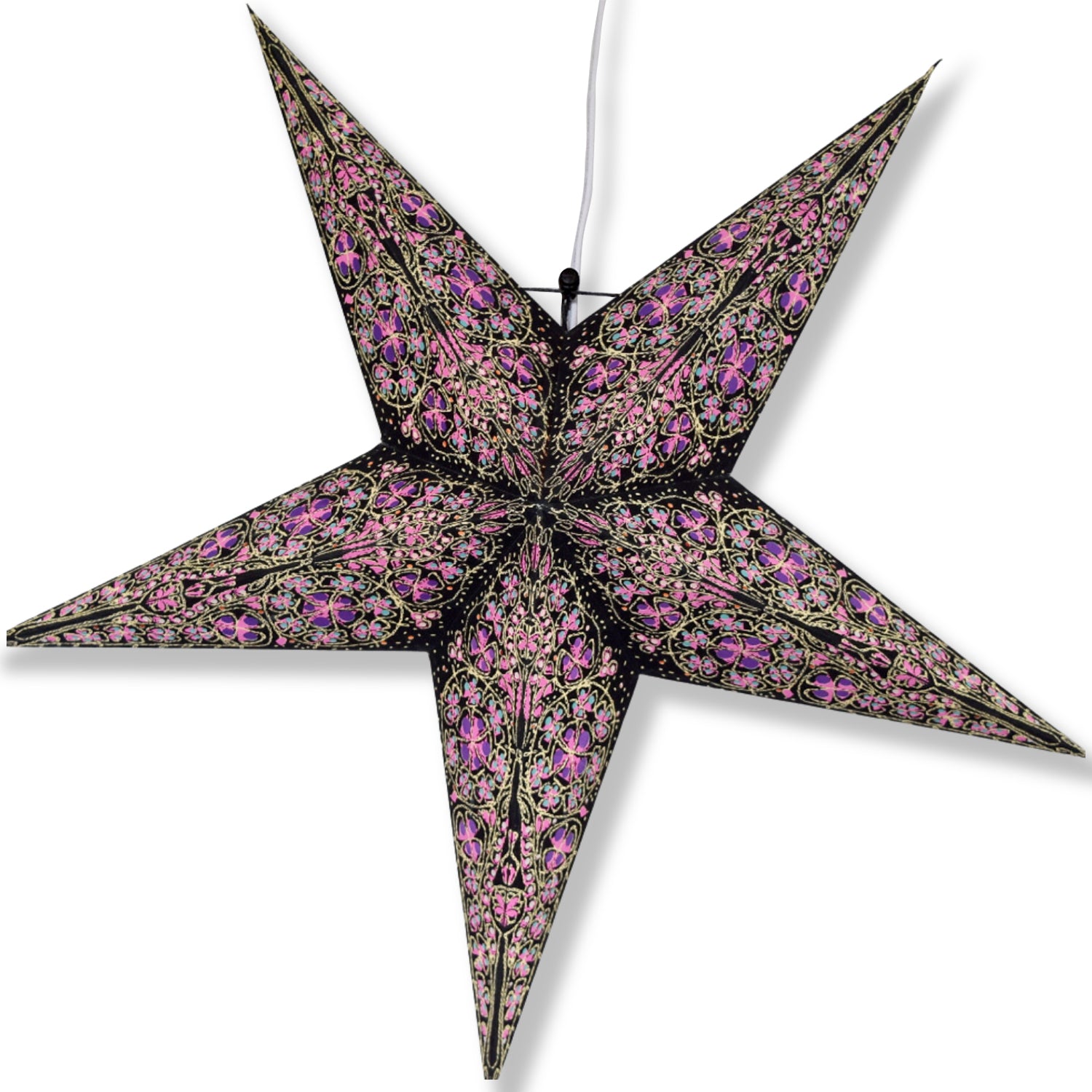 3-PACK + Cord | 24" Purple Garden Paper Star Lantern and Lamp Cord Hanging Decoration
