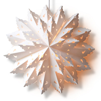 3-PACK + Cord | Bright White Blizzard Wreath 22" Pizzelle Designer Illuminated Paper Star Lanterns and Lamp Cord Hanging Decorations - AsianImportStore.com - B2B Wholesale Lighting and Decor