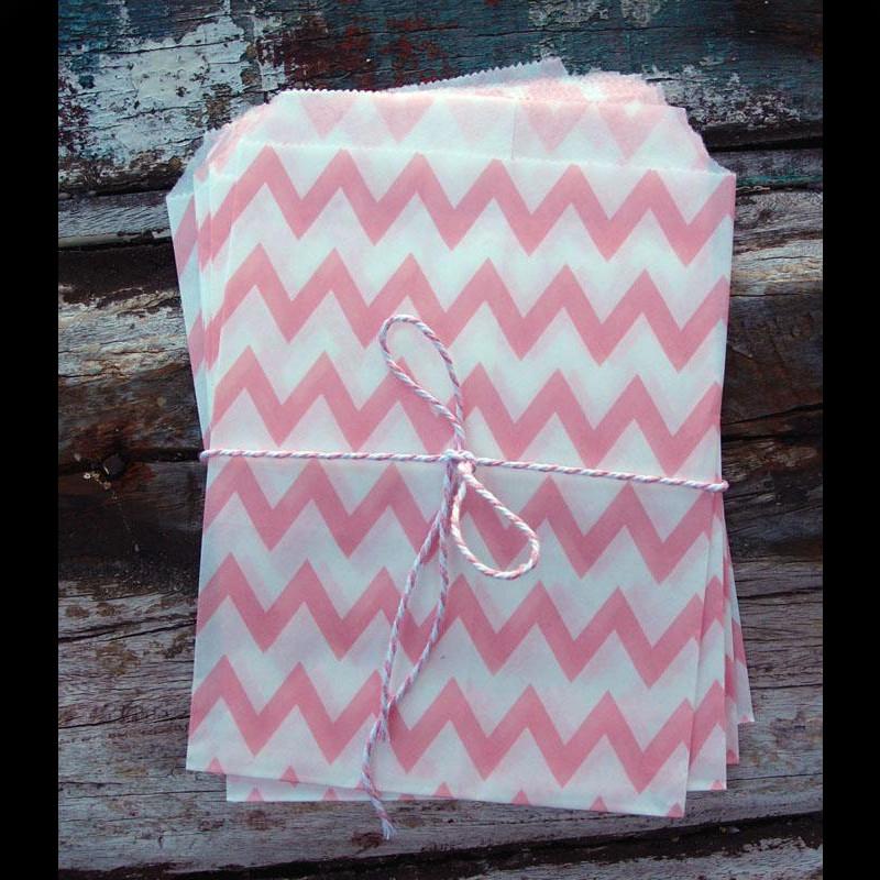  Pink Chevron Paper Treat Bags - (12 PCS) - AsianImportStore.com - B2B Wholesale Lighting and Decor