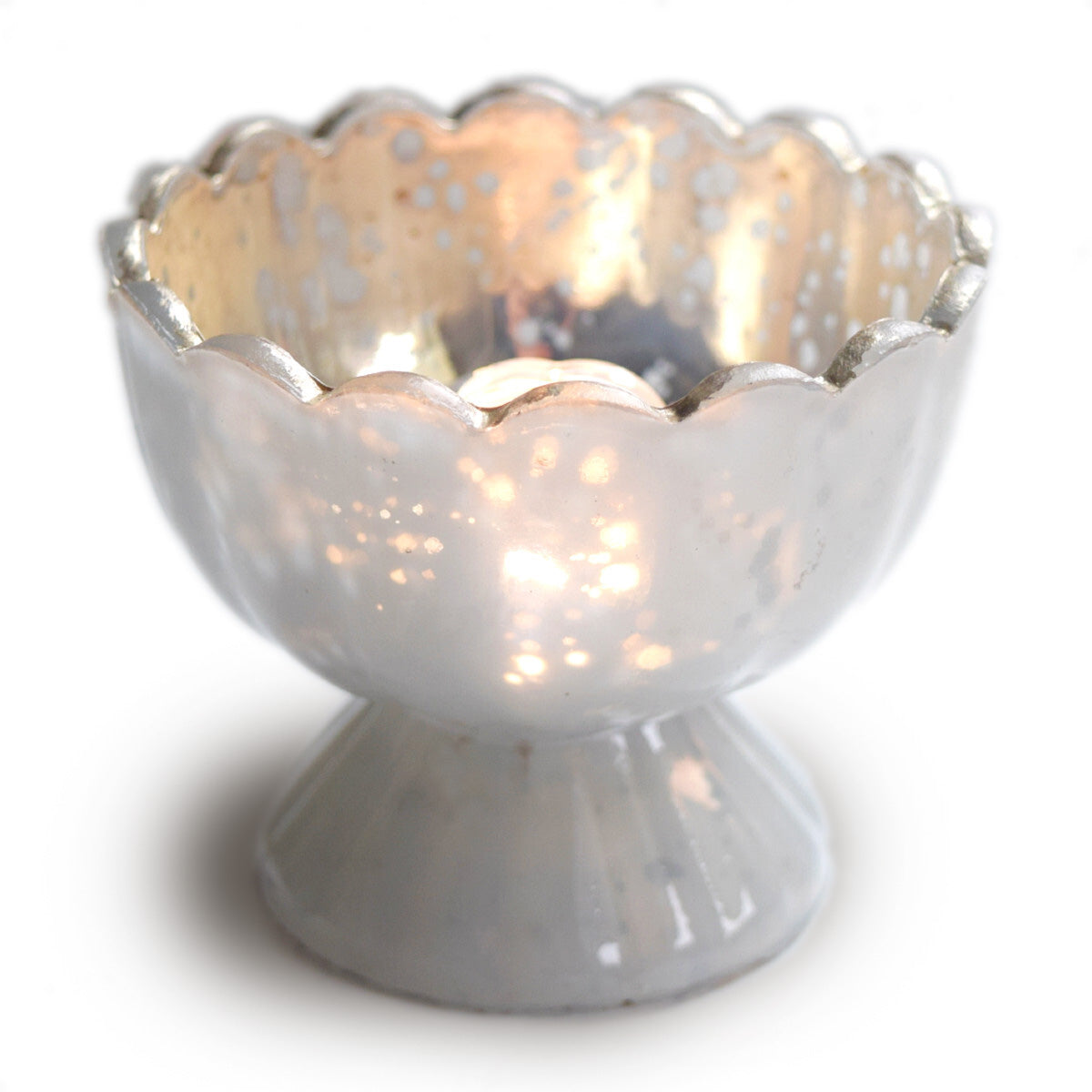 BLOWOUT (20 PACK) Vintage Mercury Glass Candle Holder (3-Inch, Suzanne Design, Sundae Cup Motif, Pearl White) - For Use with Tea Lights - Home Decor and Wedding Decorations