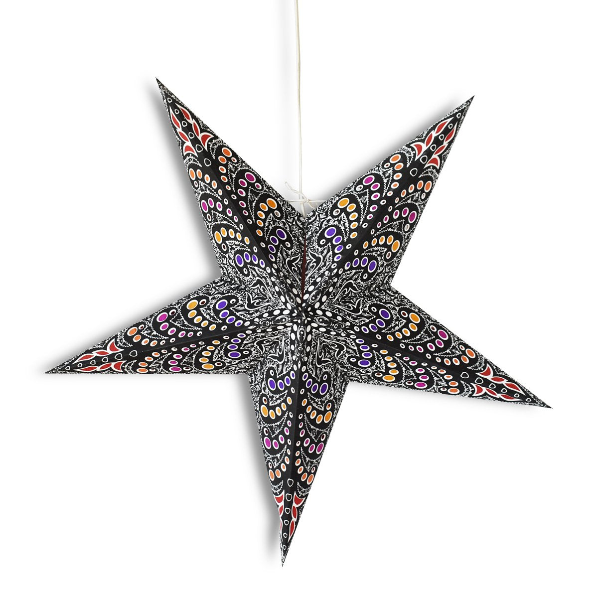 3-PACK + Cord | 24" Black Aloha Paper Star Lantern and Lamp Cord Hanging Decoration - AsianImportStore.com - B2B Wholesale Lighting and Decor