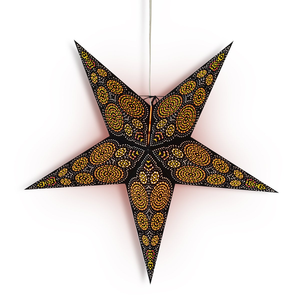 3-PACK + Cord | 24" Black / Yellow Aussie Paper Star Lantern and Lamp Cord Hanging Decoration - AsianImportStore.com - B2B Wholesale Lighting and Decor