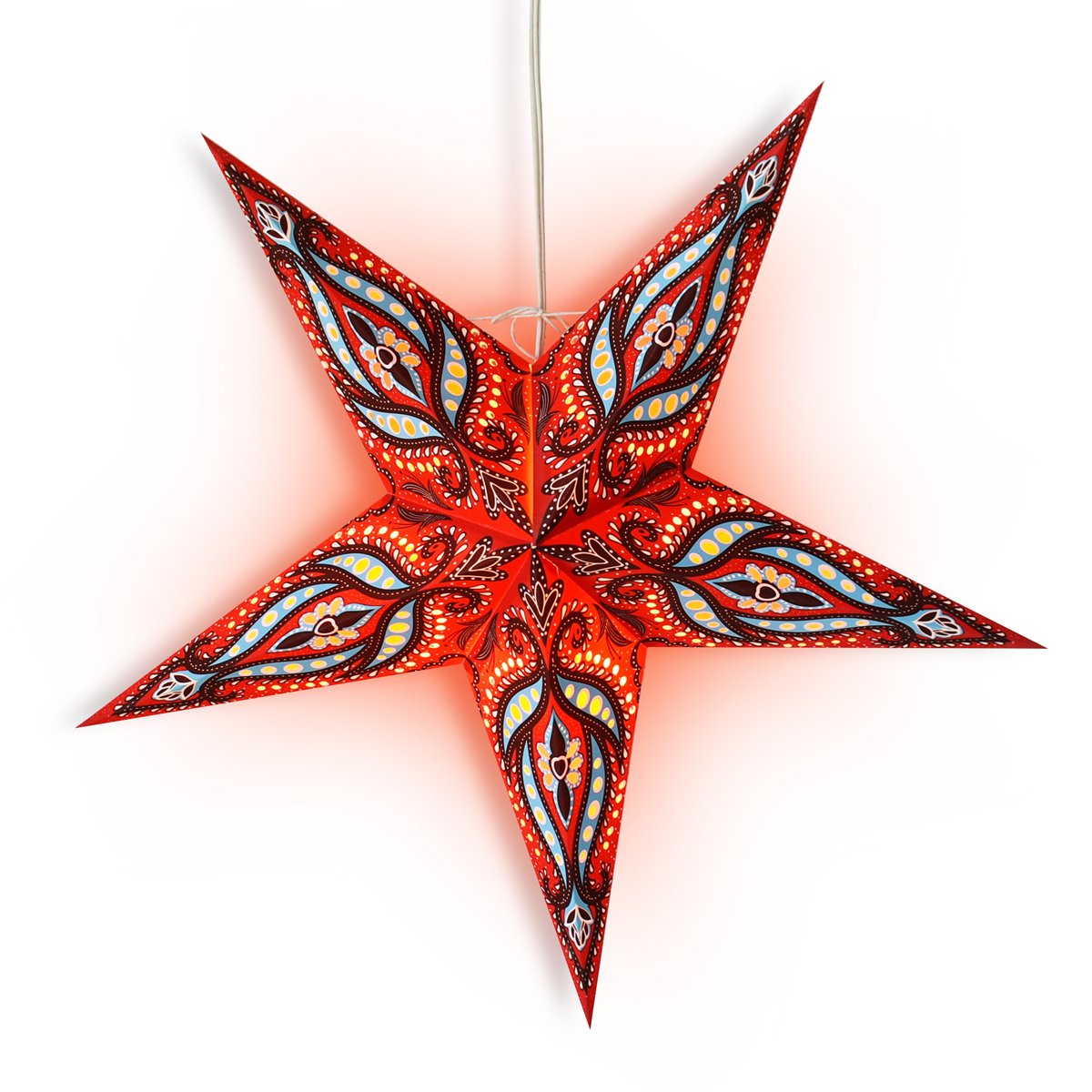 3-PACK + Cord | 24" Red / Black Bloom Paper Star Lantern and Lamp Cord Hanging Decoration - AsianImportStore.com - B2B Wholesale Lighting and Decor