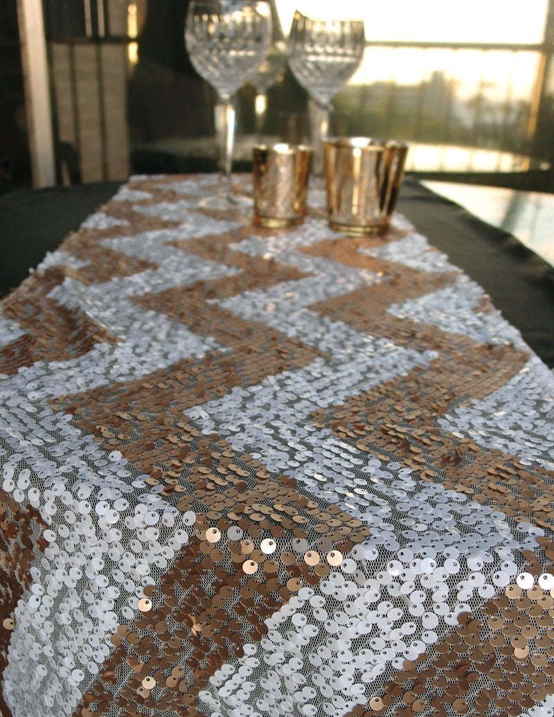 Chevron Sequin Table Runner - Champagne & White (12 x 108) (100 PACK) - AsianImportStore.com - B2B Wholesale Lighting and Décor
