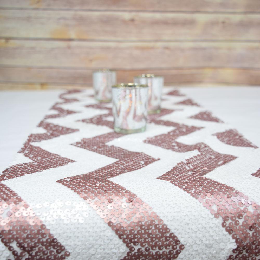 Chevron Sequin Table Runner - Copper Pink & White (12 x 108) (50 PACK) - AsianImportStore.com - B2B Wholesale Lighting and Décor
