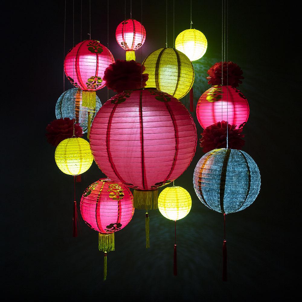  13-pc Golden Chinese New Year Paper Lantern Party Pack Combo Set - AsianImportStore.com - B2B Wholesale Lighting and Decor
