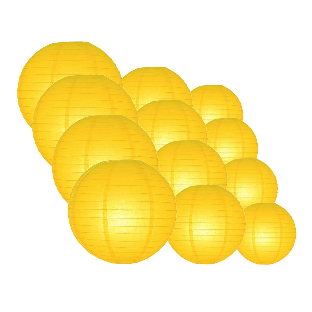 12-PC Yellow Paper Lantern Chinese Hanging Wedding & Party Assorted Decoration Set, 12/10/8-Inch - AsianImportStore.com - B2B Wholesale Lighting and Decor
