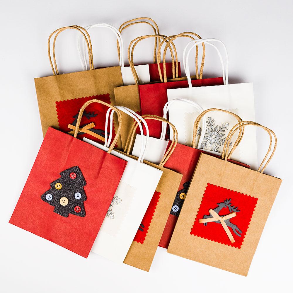  Assorted Applique Gift Bags w/ Handle, Kraft Paper Christmas Holiday (7x6 Inch, 12-PACK) - AsianImportStore.com - B2B Wholesale Lighting and Decor