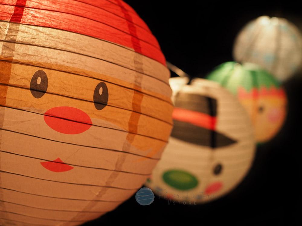  14" Christmas Holiday Character Mix Paper Lantern String Light COMBO Kit (21 FT, EXPANDABLE, White Cord) - AsianImportStore.com - B2B Wholesale Lighting and Decor