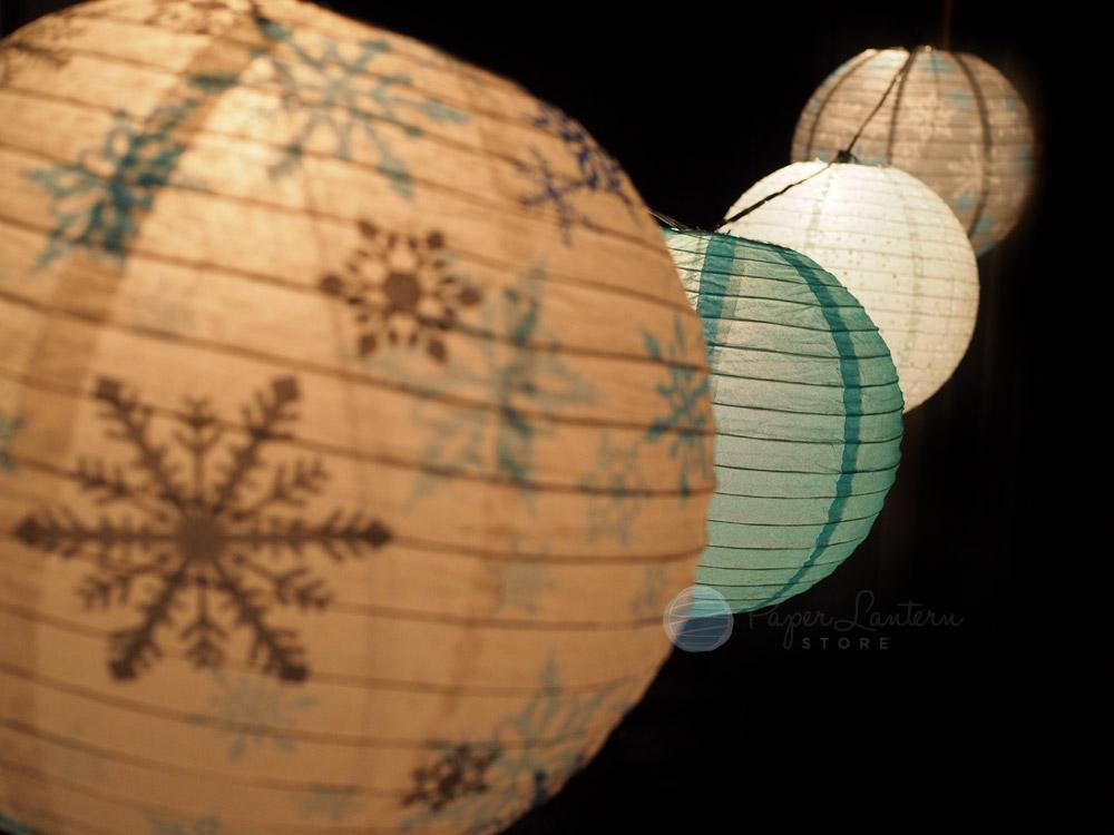  Christmas Holiday Frozen V2 Paper Lantern String Light COMBO Kit (21 FT, EXPANDABLE, White Cord) - AsianImportStore.com - B2B Wholesale Lighting and Decor