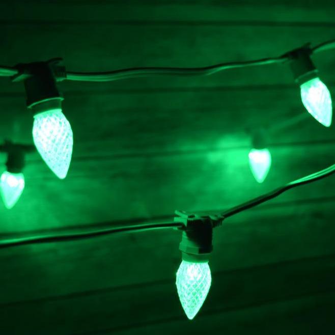 Green LED 50 Socket Outdoor Commercial String Light Set E12, Black Cord, 54 FT Weatherproof - AsianImportStore.com - B2B Wholesale Lighting and Decor