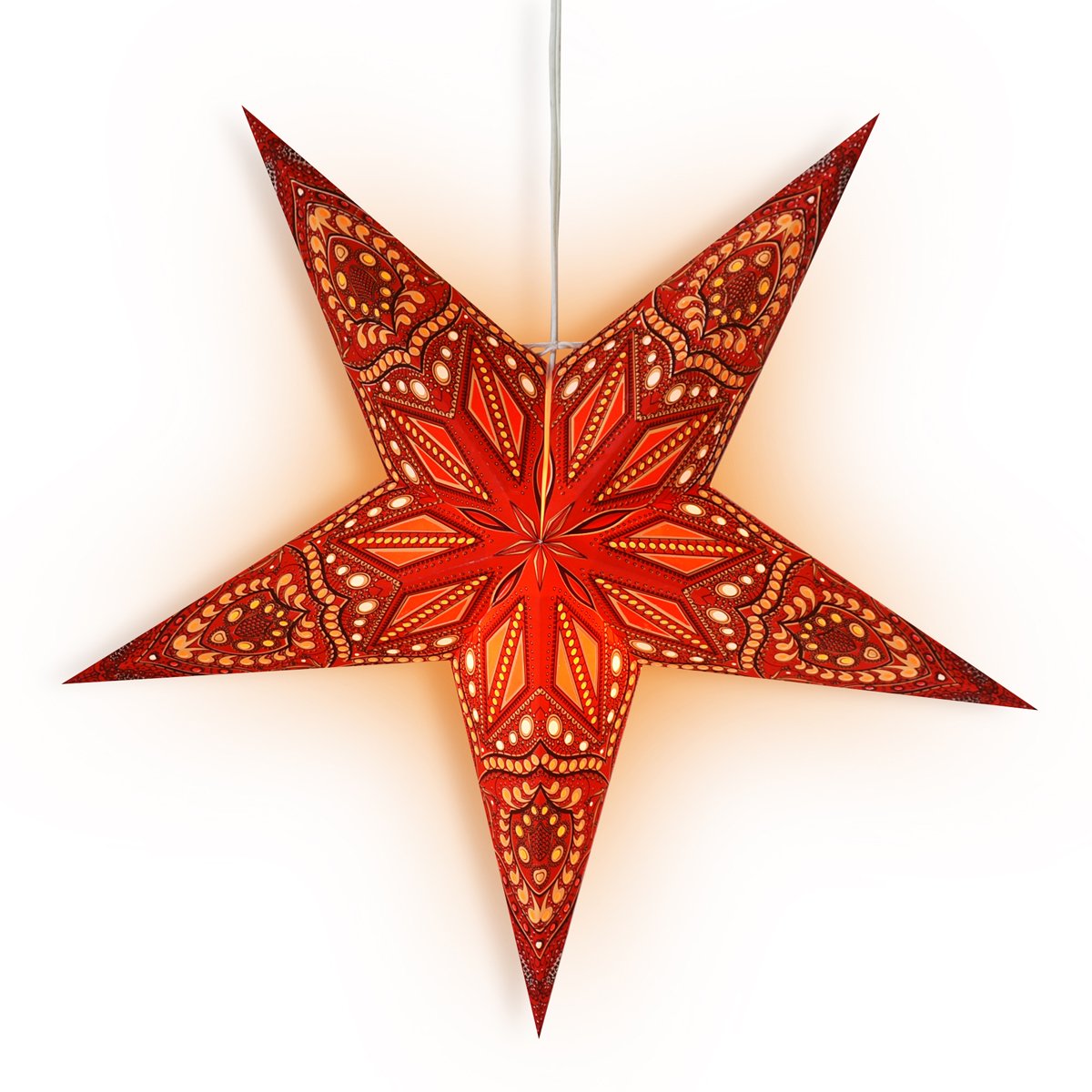 3-PACK + Cord | 24" Red Crystal Paper Star Lantern and Lamp Cord Hanging Decoration - AsianImportStore.com - B2B Wholesale Lighting and Decor