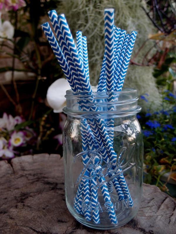 Dark Blue Chevron Patterned Party Paper Straws (108 PACK) - AsianImportStore.com - B2B Wholesale Lighting and Décor