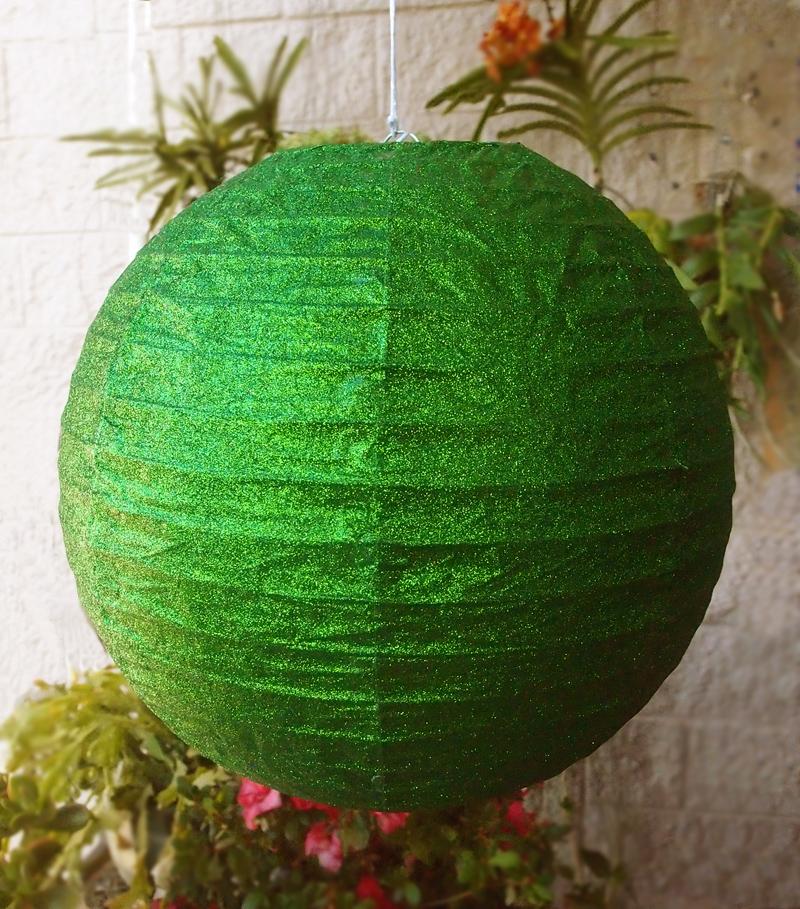 12" Dark Green Glitter Round Paper Lantern, Hanging Decoration - AsianImportStore.com - B2B Wholesale Lighting and Decor