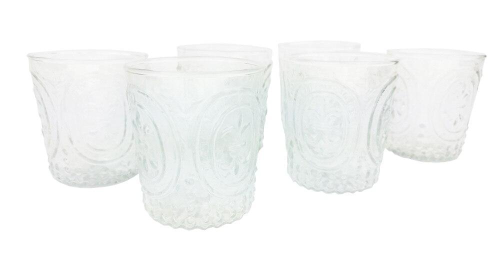 6 Pack | Small Fleur de Lys Juice/Wine Glass Drinkware (Clear, Holds Approx 3.5 oz)  - For Home Decor, Parties, and Wedding Decorations (102 PACK) - AsianImportStore.com - B2B Wholesale Lighting and Décor