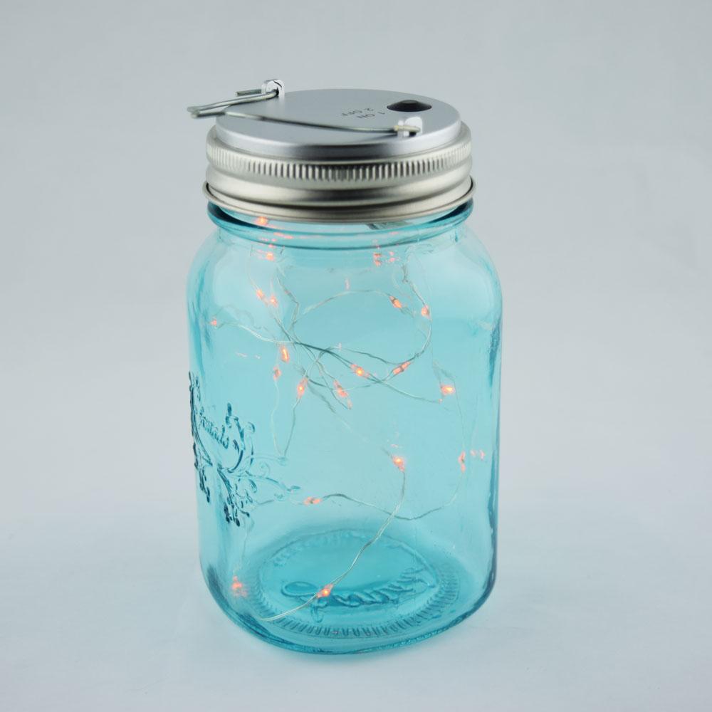  Fantado Regular Mouth Water Blue Mason Jar Light w/ Hanging Orange Fairy LED Kit - AsianImportStore.com - B2B Wholesale Lighting and Decor