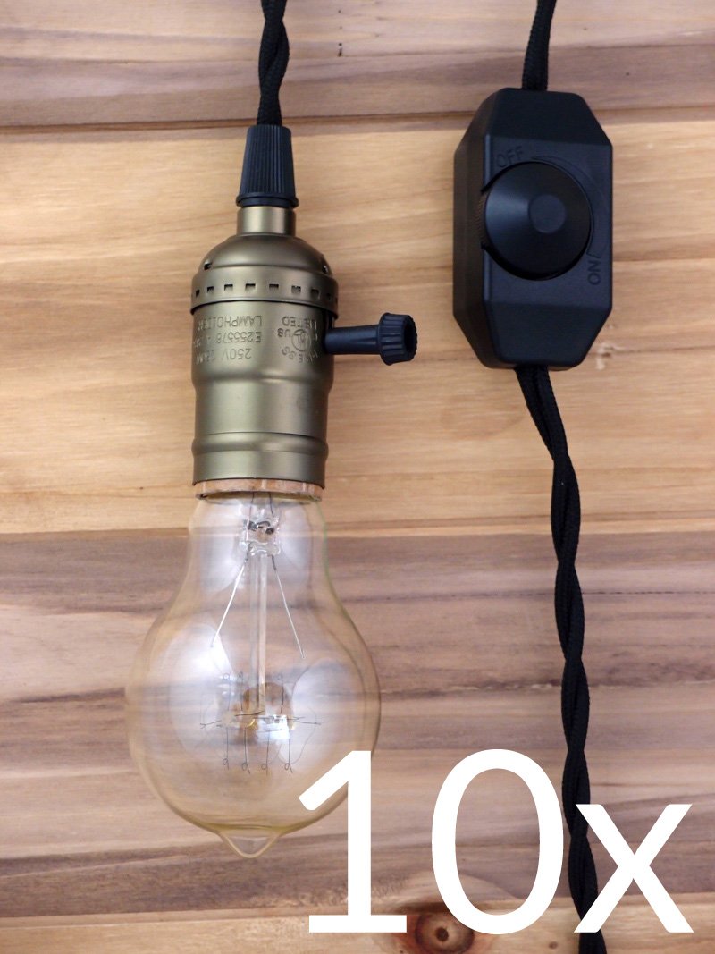 BULK PACK (10) Single Copper Socket Pendant Light Lamp Cord Kits w/ Dimmer Switch (11FT, Black Cloth) - AsianImportStore.com - B2B Wholesale Lighting and Decor
