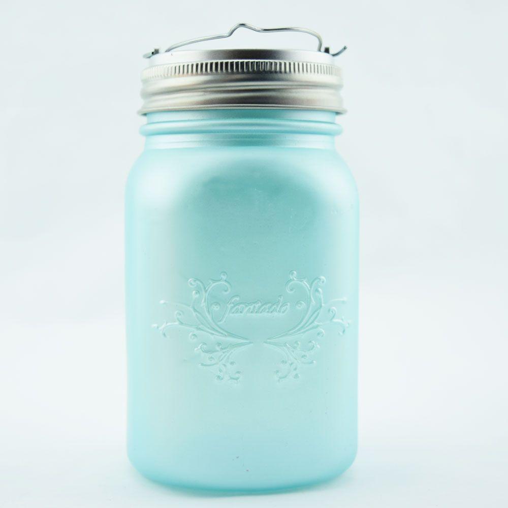  Fantado Wide Mouth Frozen Blue Mason Jar Luminaria Light w/ Hanging Warm White Fairy LED Kit - AsianImportStore.com - B2B Wholesale Lighting and Decor
