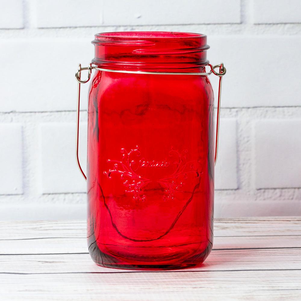 (24-Pack Master Case) Fantado Wide Mouth Ruby Red Color Mason Jar w/ Handle, 32oz - AsianImportStore.com - B2B Wholesale Lighting and Decor