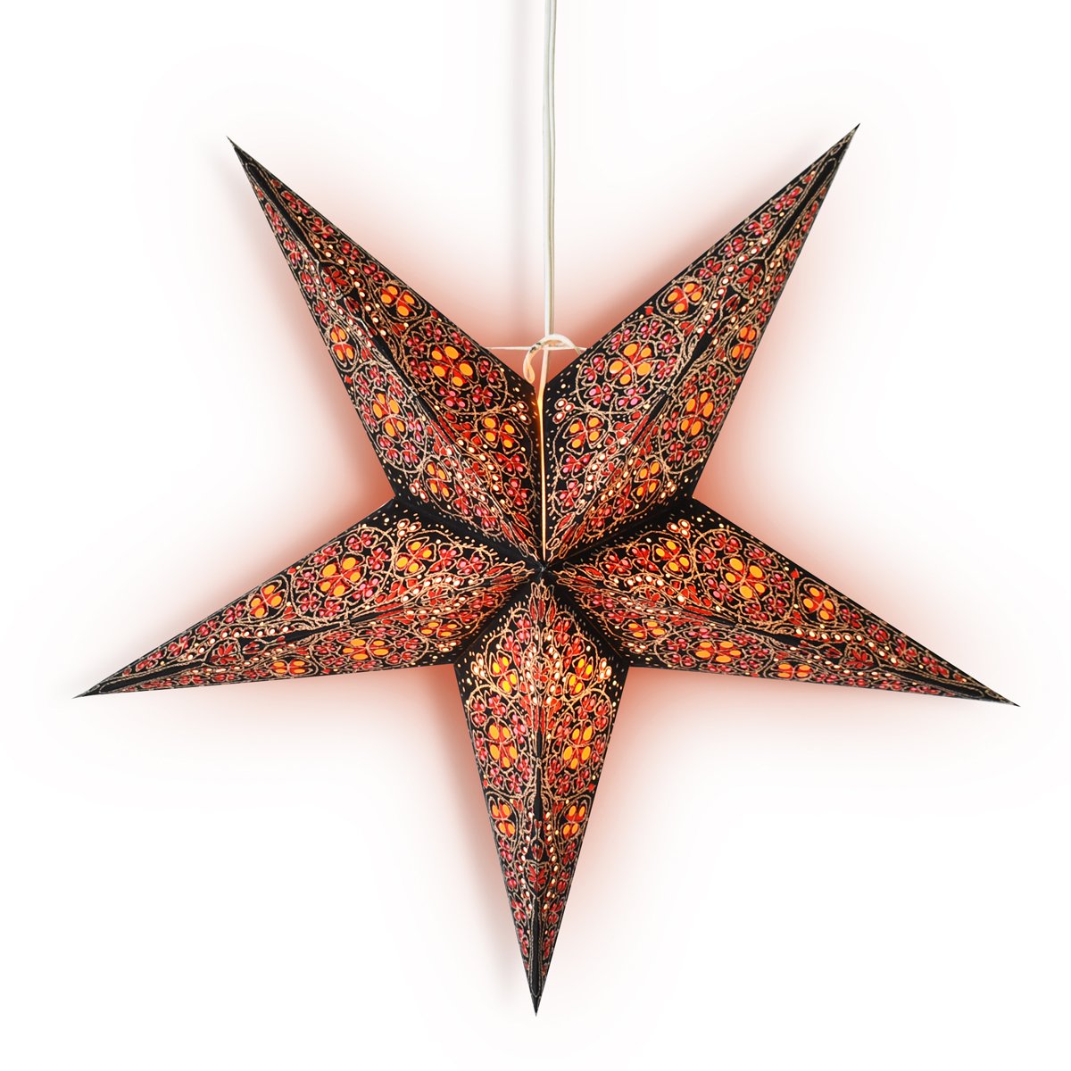 3-PACK + Cord | 24" Red Garden Paper Star Lantern and Lamp Cord Hanging Decoration - AsianImportStore.com - B2B Wholesale Lighting and Decor