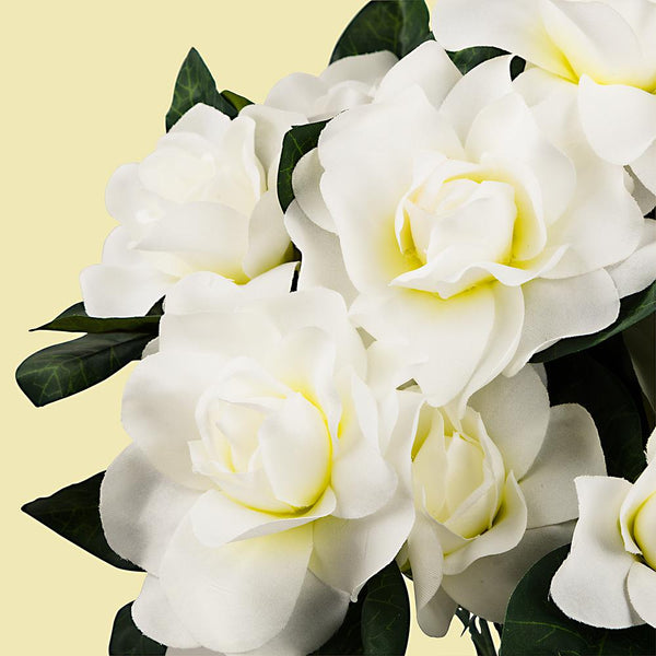 Gardenia Bush 7 Bloom, 16 Inch Stem Realistic Flower Wedding Silk