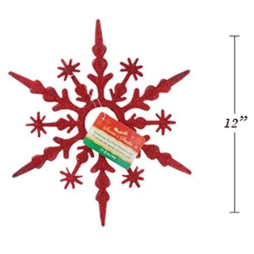  11.5" Red Glitter Snowflake Hanging Christmas Holiday Decoration - AsianImportStore.com - B2B Wholesale Lighting and Decor
