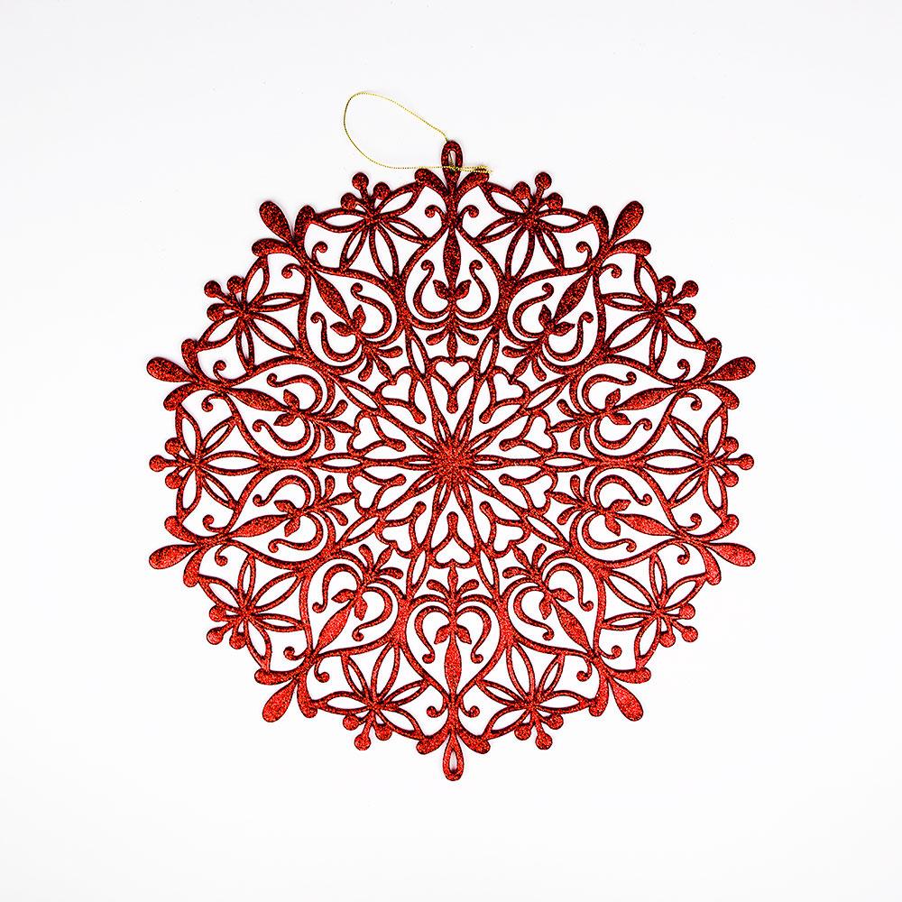  14.5" Red Glitter Round Snowflake Hanging Christmas Holiday Decoration - AsianImportStore.com - B2B Wholesale Lighting and Decor
