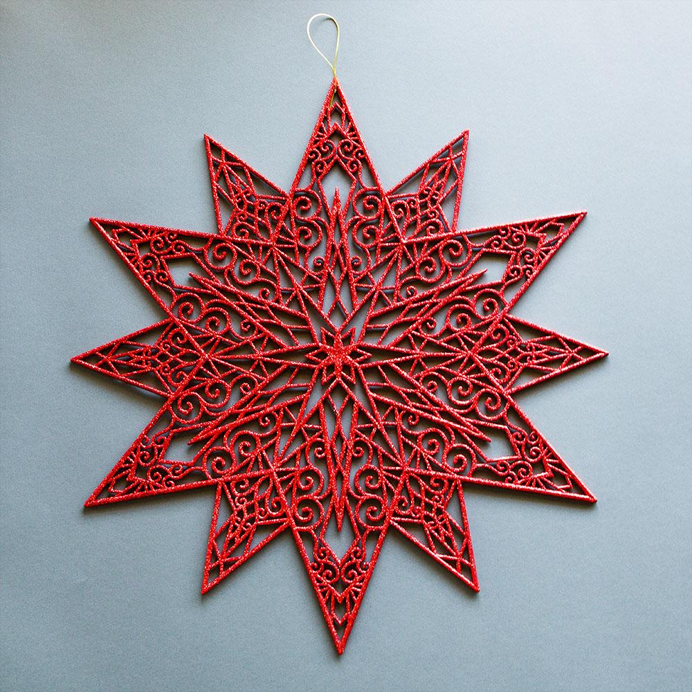  19" Red Glitter Star Snowflake Hanging Christmas Holiday Decoration - AsianImportStore.com - B2B Wholesale Lighting and Decor