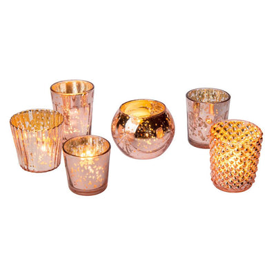 Best of Show Vintage Mercury Glass Votive Tea Light Candle Holders - Rose Gold Pink (6 PACK, Assorted Designs) - AsianImportStore.com - B2B Wholesale Lighting and Decor