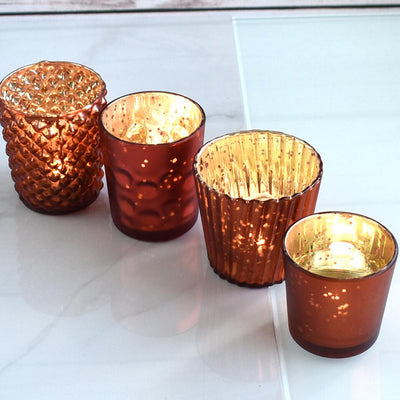 Best of Show Mercury Glass Tealight Votive Candle Holders (Rustic Copper Red, Set of 4, Assorted Styles) - for Weddings, Events, Parties, Home Decor - AsianImportStore.com - B2B Wholesale Lighting & Decor since 2002