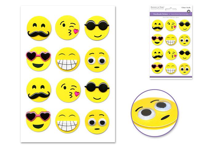  Happy Face Emoji 3D Stickers Icon Messenger DIY (12-PACK) - AsianImportStore.com - B2B Wholesale Lighting and Decor