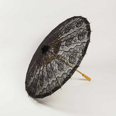 28" Black Lace Cotton Fabric Bamboo Parasol Umbrella - AsianImportStore.com - B2B Wholesale Lighting and Decor