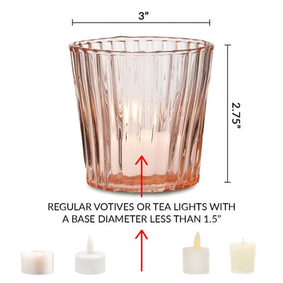 24 Pack | Vintage Mercury Glass Candle Holders (3-Inch, Caroline Design, Vertical Motif, Rustic Red Copper) - For use with Tea Lights - Home Decor, Parties and Wedding Decorations - AsianImportStore.com - B2B Wholesale Lighting and Decor