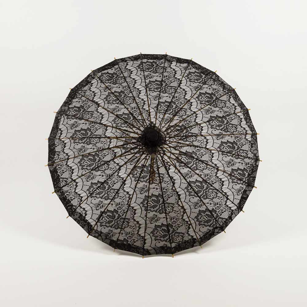 28" Black Lace Cotton Fabric Bamboo Parasol Umbrella - AsianImportStore.com - B2B Wholesale Lighting and Decor