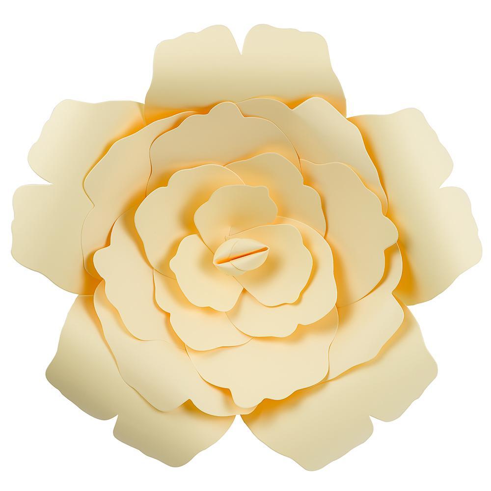 (Discontinued) (24 PACK) Large 12" Vanilla Cream Beige Rose Paper Flower Backdrop Wall Decor, 3D Premade