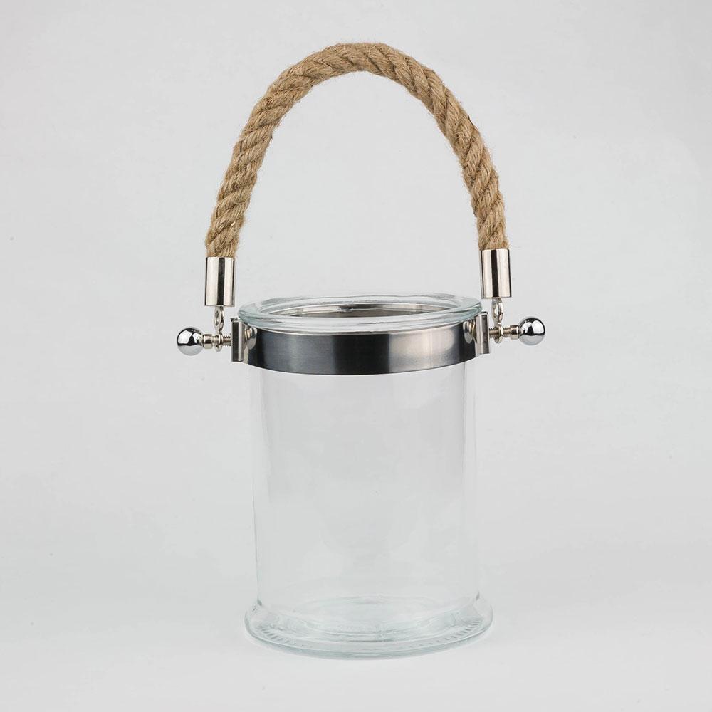  Large 6.75" Glass Candle Holder and Container with Rope Handles - AsianImportStore.com - B2B Wholesale Lighting and Decor