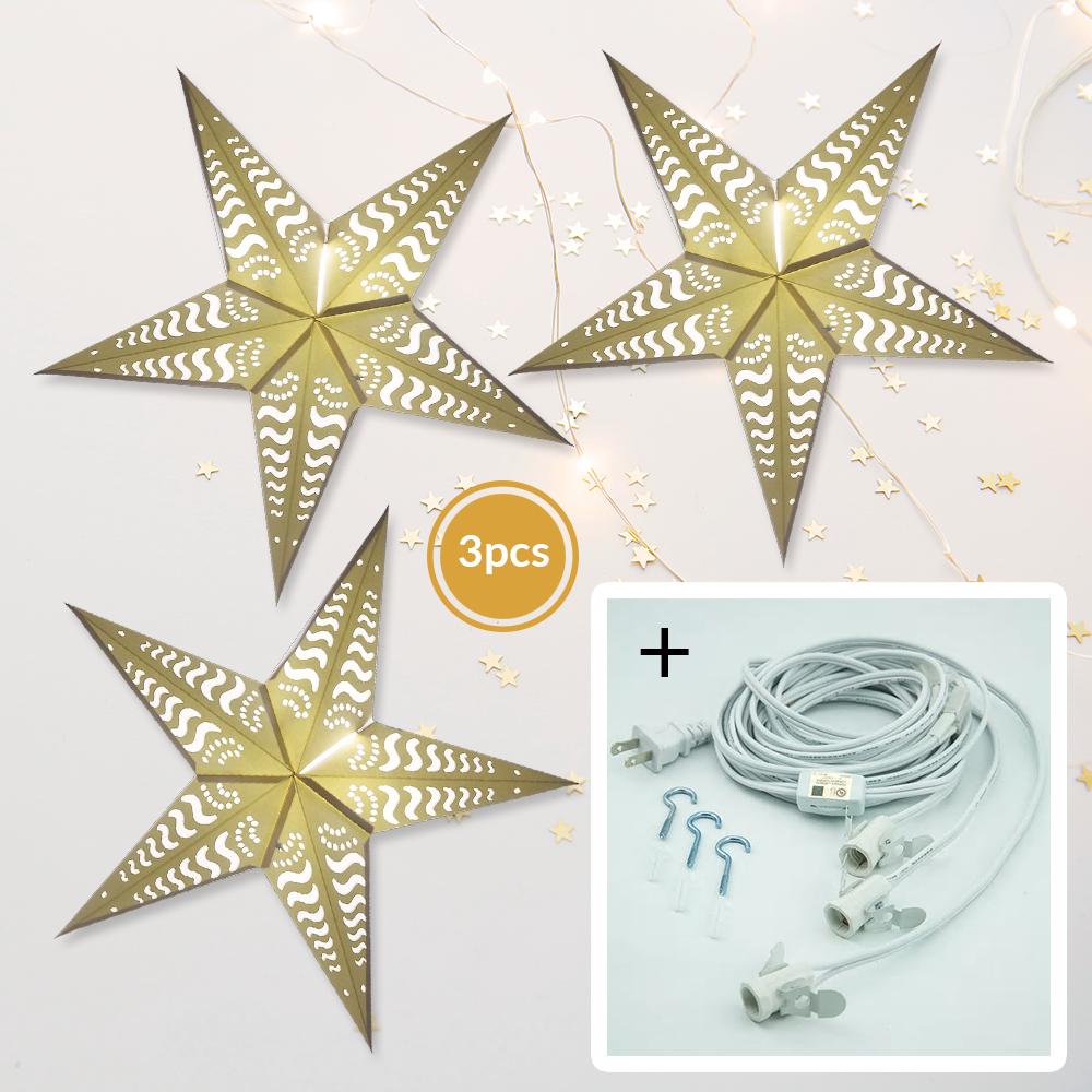 3-PACK + Cord | White Tidal Waves Cut-Out 24" Illuminated Paper Star Lanterns and Lamp Cord Hanging Decorations - AsianImportStore.com - B2B Wholesale Lighting and Decor
