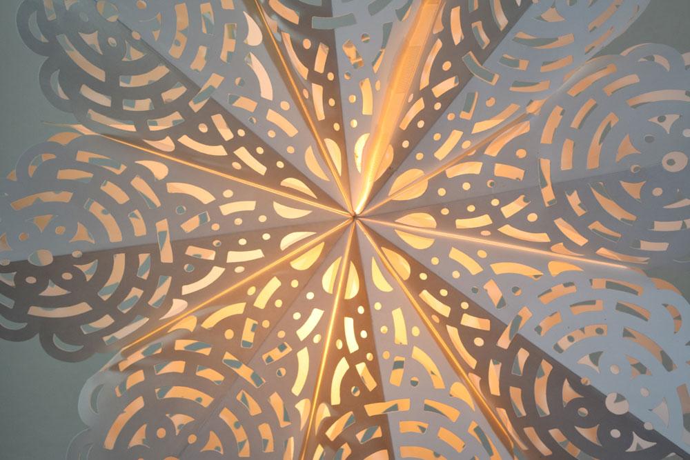 Quasimoon Pizzelle Paper Star Lantern (32-Inch, White, Winter Frost Snowflake Design) - Great With or Without Lights - Holiday Snowflake Decorations - AsianImportStore.com - B2B Wholesale Lighting and Decor