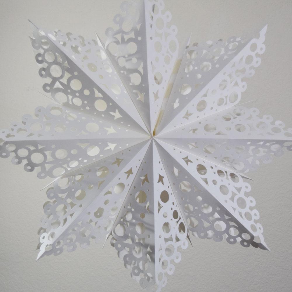 Quasimoon Pizzelle Paper Star Lantern (32-Inch, White, Winter Solstice Snowflake Design) - Great With or Without Lights - Holiday Snowflake Decoration - AsianImportStore.com - B2B Wholesale Lighting and Decor