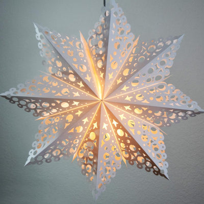 Quasimoon Pizzelle Paper Star Lantern (32-Inch, White, Winter Solstice Snowflake Design) - Great With or Without Lights - Holiday Snowflake Decoration - AsianImportStore.com - B2B Wholesale Lighting and Decor