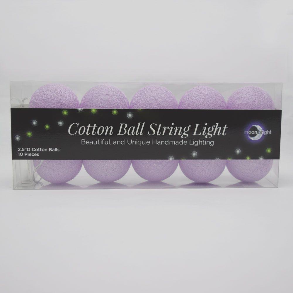 5.5 FT | 10 LED Battery Operated Lavender Round Cotton Ball String Lights With Timer - AsianImportStore.com - B2B Wholesale Lighting and Decor