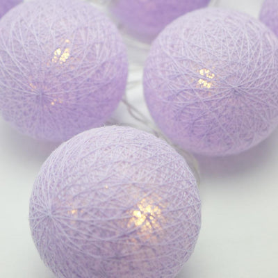 5.5 FT | 10 LED Battery Operated Lavender Round Cotton Ball String Lights With Timer - AsianImportStore.com - B2B Wholesale Lighting and Decor