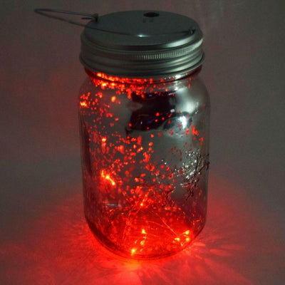 (Discontinued) (50 PACK) MoonBright&#8482; LED Mason Jar Lights, Battery Powered for Regular Mouth - Red (Lid Light Only)