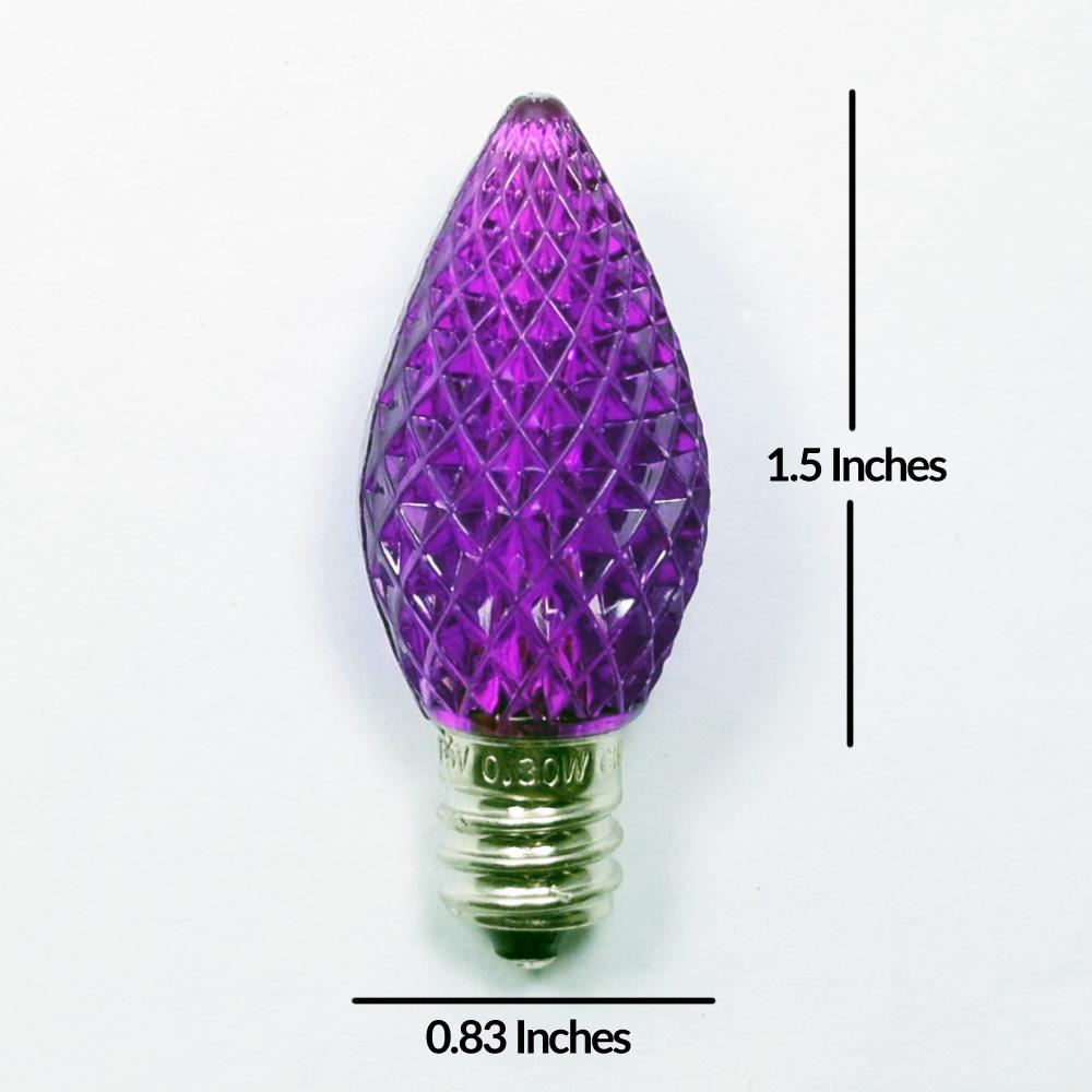 Replacement Purple 3 LED C7 Faceted Christmas Light Bulbs, E12 Candelabra Base (25 PACK) - AsianImportStore.com - B2B Wholesale Lighting and Decor