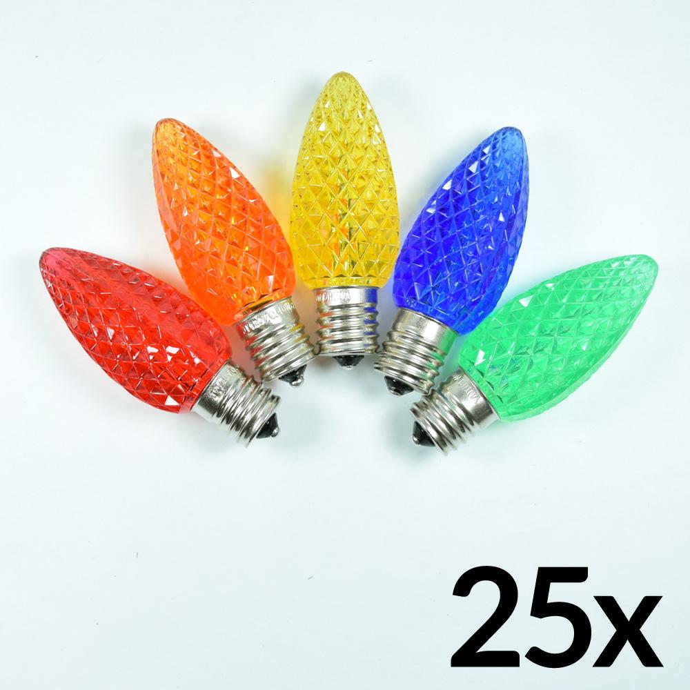 Replacement Multi-Color RGB 5 LED C9 Faceted Christmas Light Bulbs, E17 Base (25 PACK) - AsianImportStore.com - B2B Wholesale Lighting and Decor